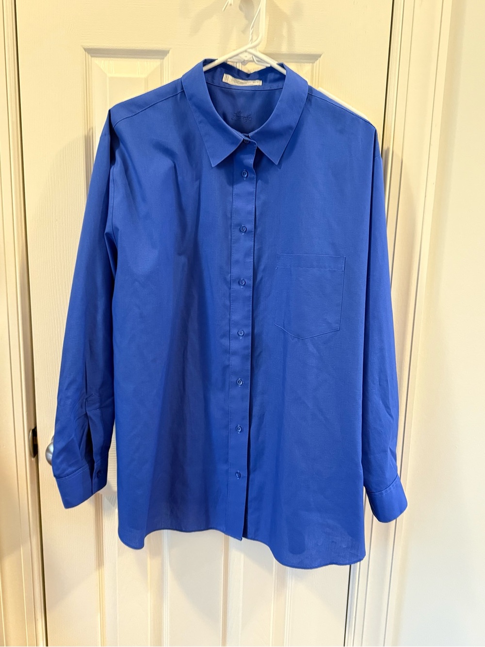Foxcroft Wrinkle-Free Blue Button Front Shirt Women’s 20W Cotton Blend Long Slee